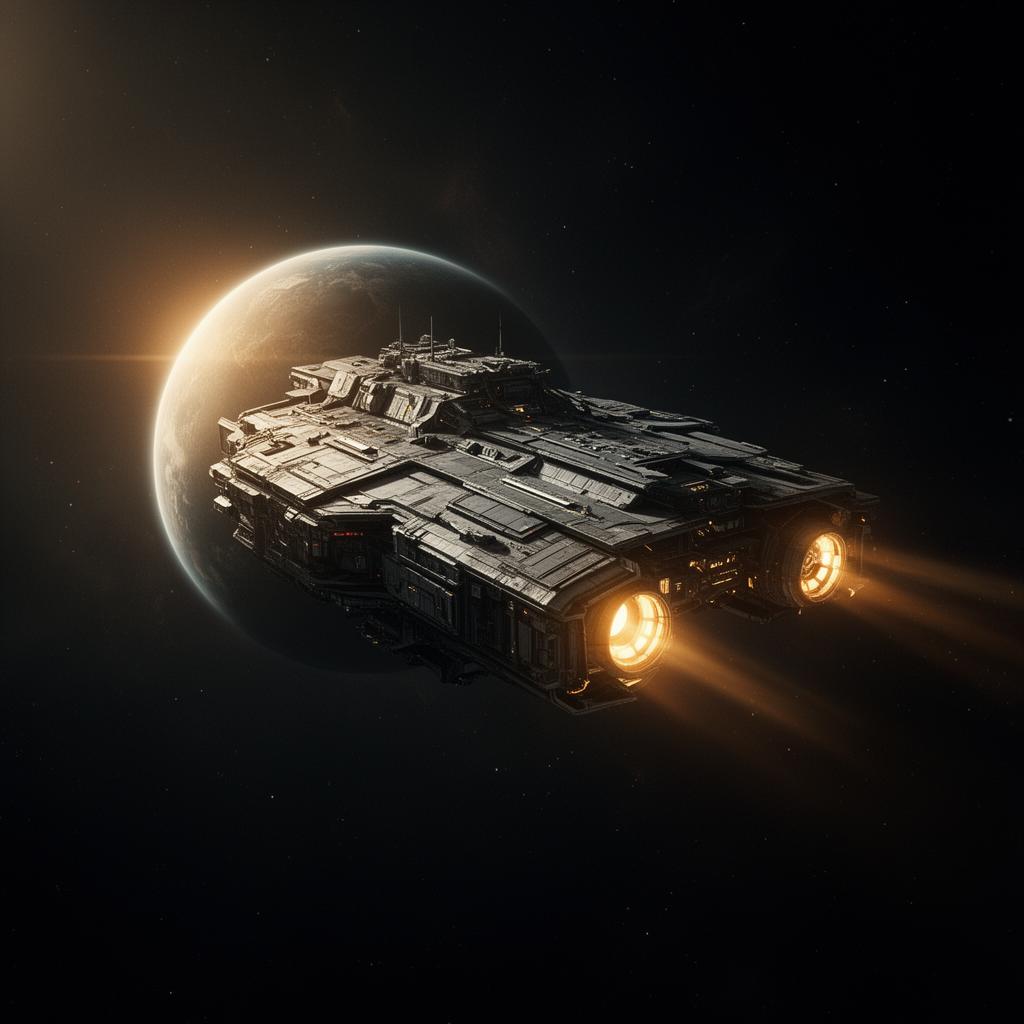 Capital-Ship über einem Planeten im Quantum-Flug